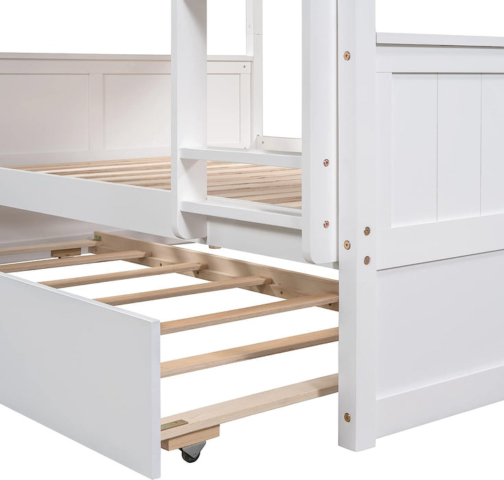 Detachable Full Bunk Bed with Trundle, Wood