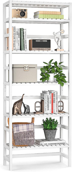 Adjustable 6-Tier Bamboo Bookshelf for Versatile Storage