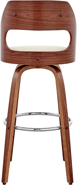 Cream Faux Leather Walnut Wood Bar Stool