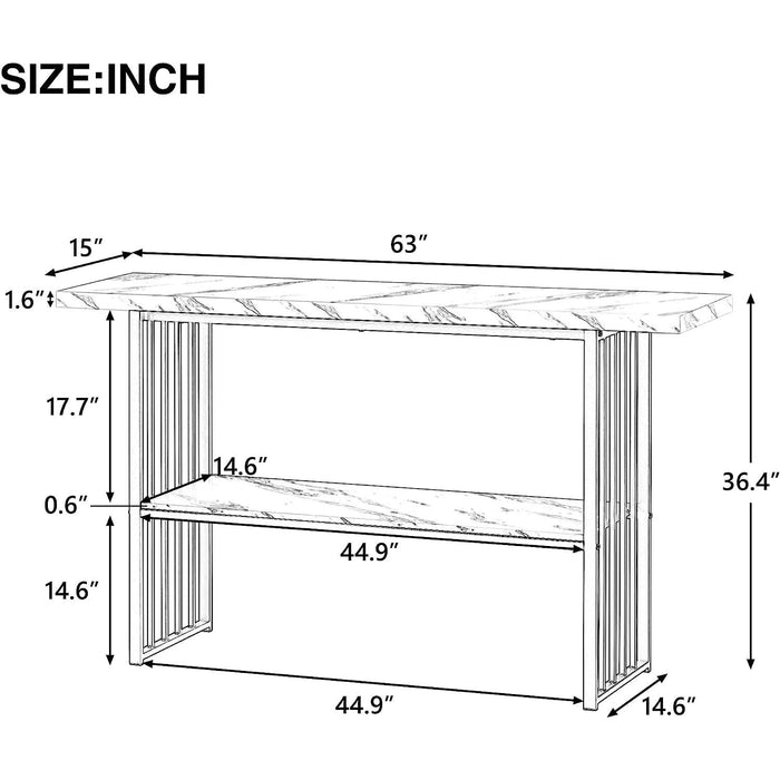 Contemporary Marble Top Console Table with Storage Shelf