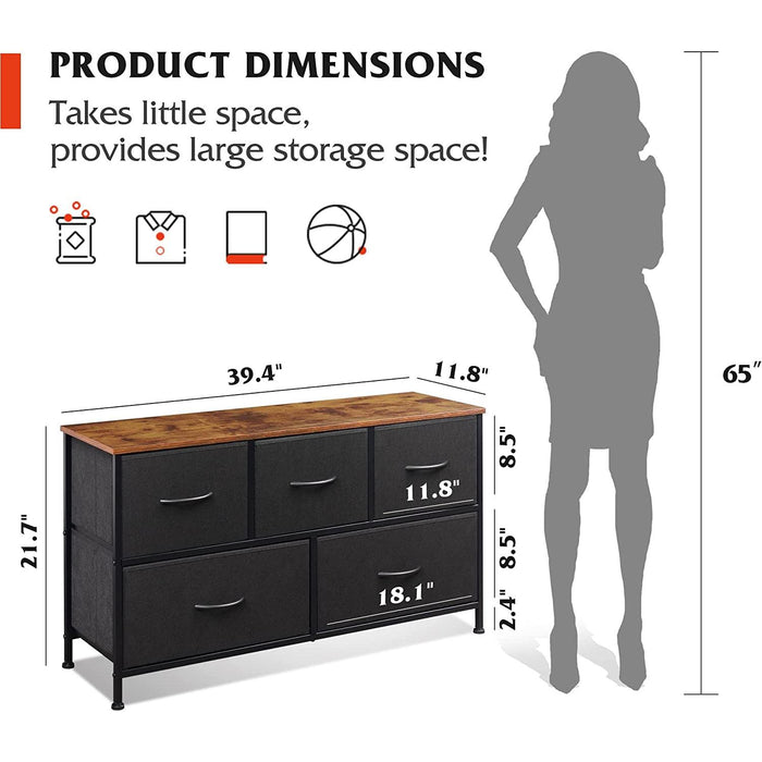 5 Drawer Fabric Dresser with Bins