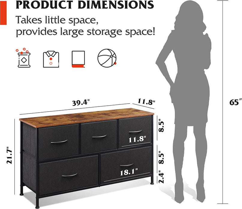 5 Drawer Fabric Dresser with Bins