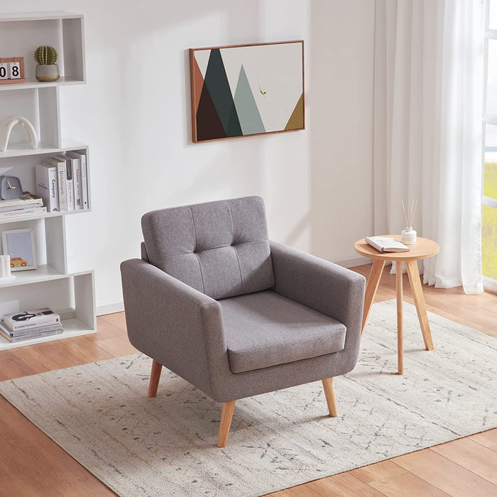 Mid Century Modern Linen Armchair in Stone Grey