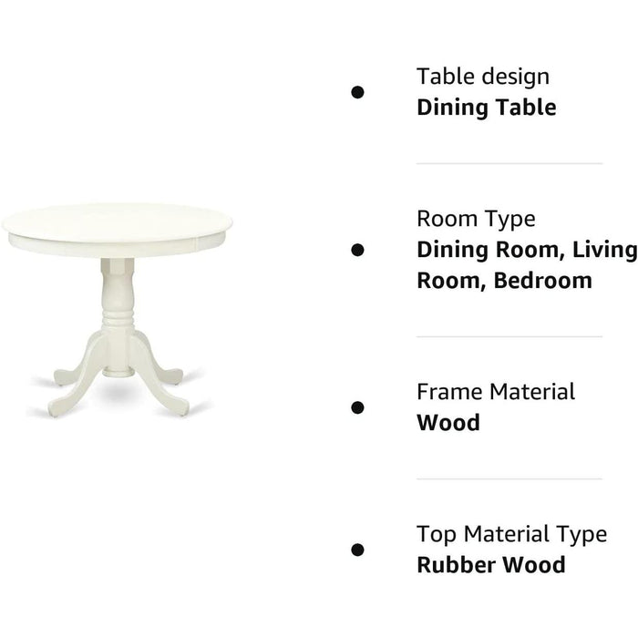Wooden round Dining Table with Linen White Finish