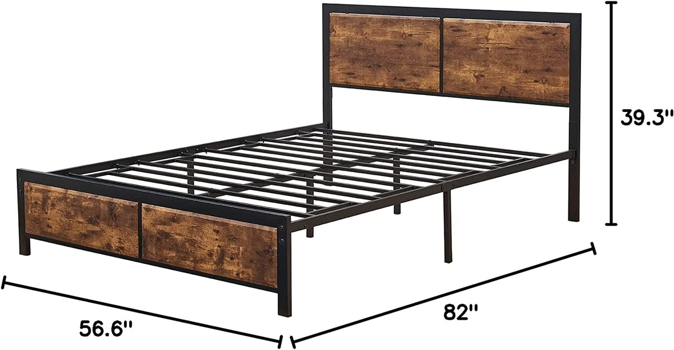 Full Rustic Wood Headboard Platform Bed Frame
