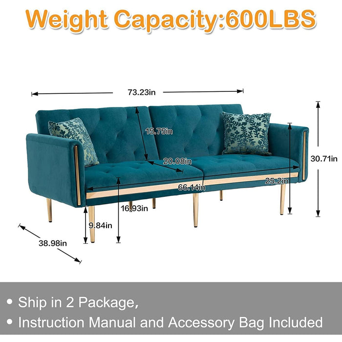 Convertible Velvet Sofa with Golden Legs for Small Spaces