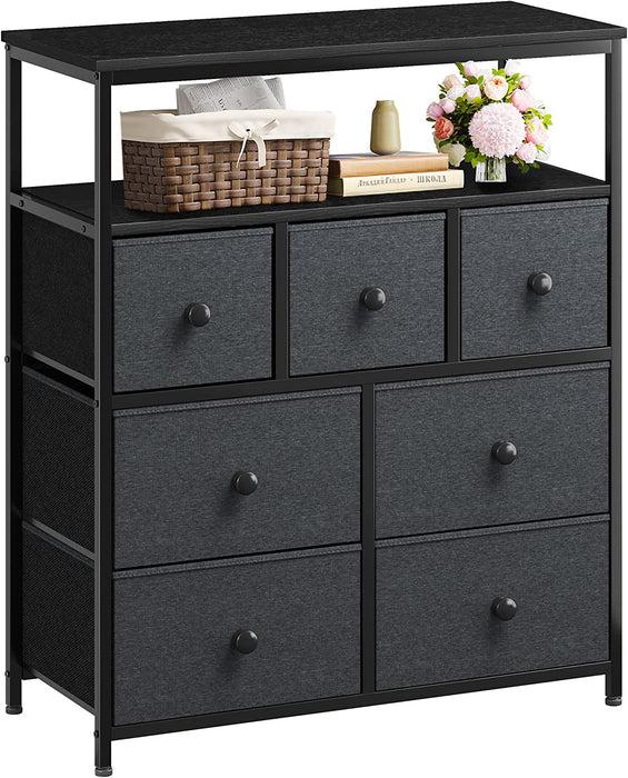 Black Grey Tall Dresser with Shelves for Bedroom & Nursery