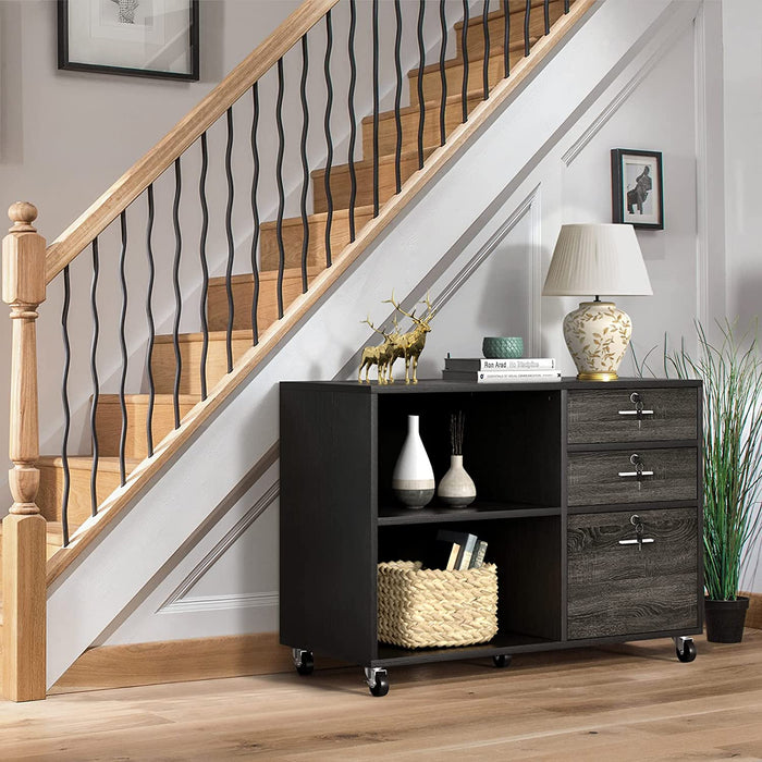 Mobile 3-Drawer File Cabinet with Shelves