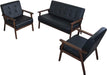 Mid Century 1 Loveseat Sofa and 2 Accent Chairs Set Modern Wood Arm Couch and Chair Living Room Furniture Sets (8428 Black Set)