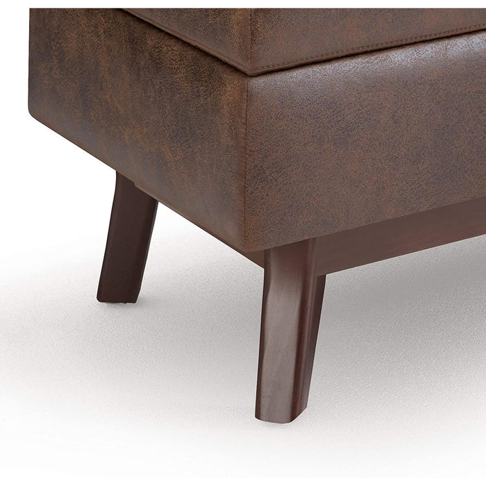 Mid Century Modern Storage Ottoman in Chestnut Brown