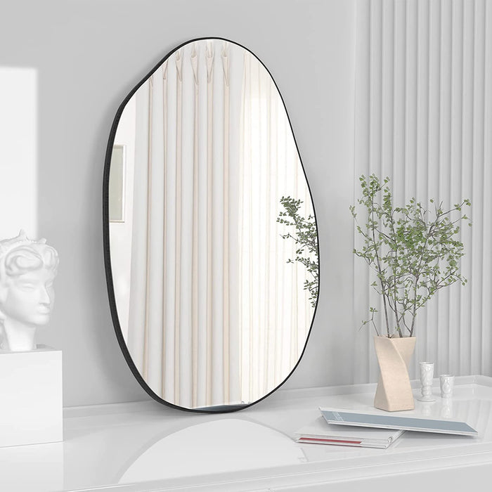 Asymmetrical Wood Framed Wall Mirror for Decoration