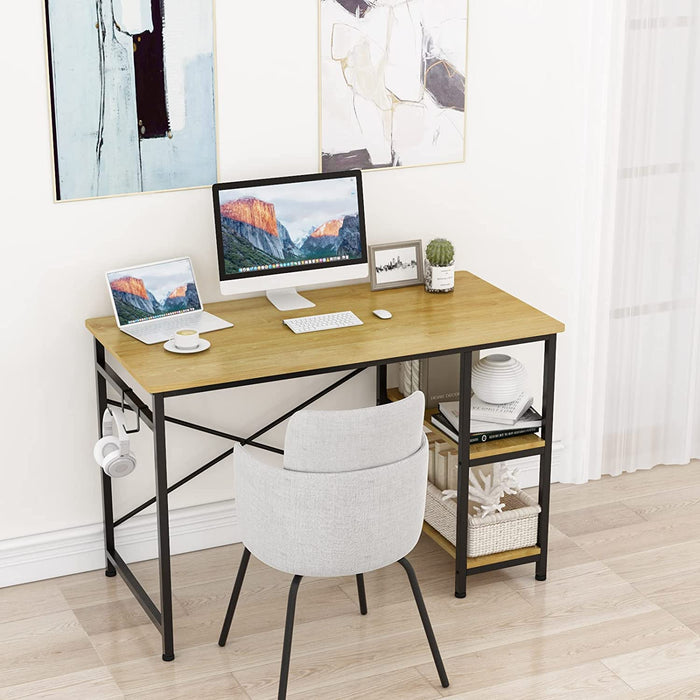 Industrial Writing Desk with Storage and Hooks