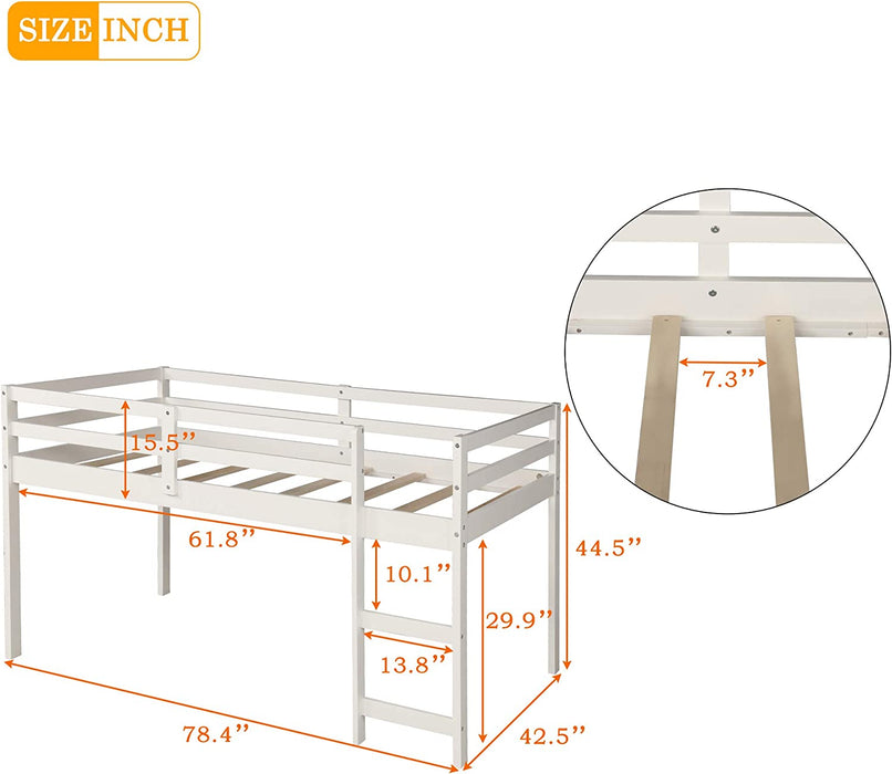 Twin Loft Bed with Rolling Desk/Shelf/Guardrail