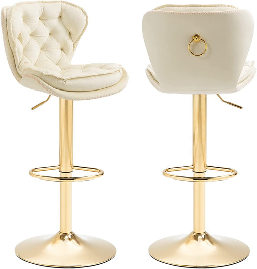 Ivory Velvet Adjustable Barstools, Set of 2