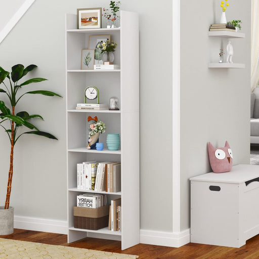 White 6-Tier Bookshelf for Home Display Storage