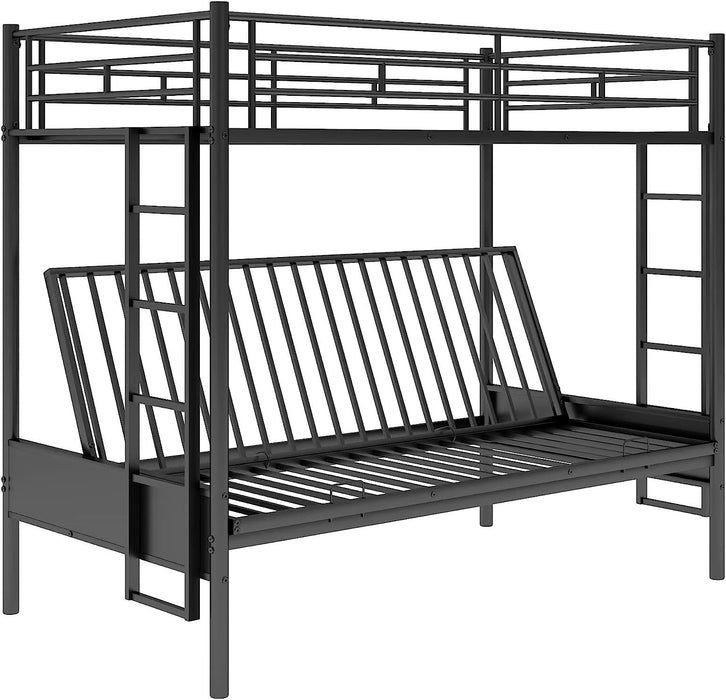 Twin over Futon/Full Bunk Bed, Convertible, Metal, Black