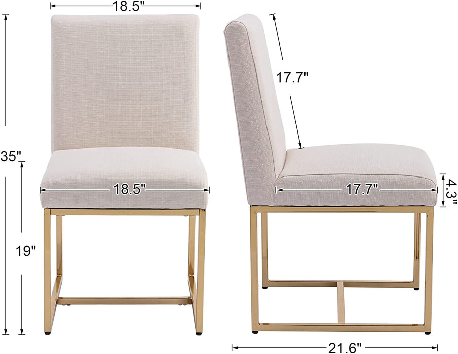 Set of 2 Mid Century Modern Dining Chairs, Cream, Golden Finish Metal Frame