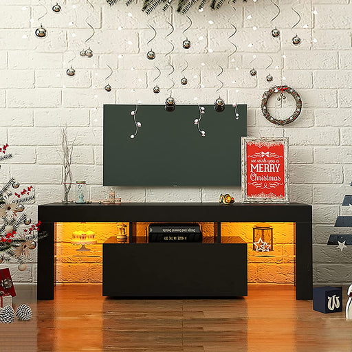 Glossy Black TV Stand with Large Storage