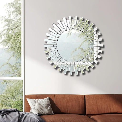 32" round Wall Mirror, Irregular Glass Framed Venetian Decorative Circle Wall Mounted Mirror for Livingroom Bedroom Bathroom, Vanity, Capella