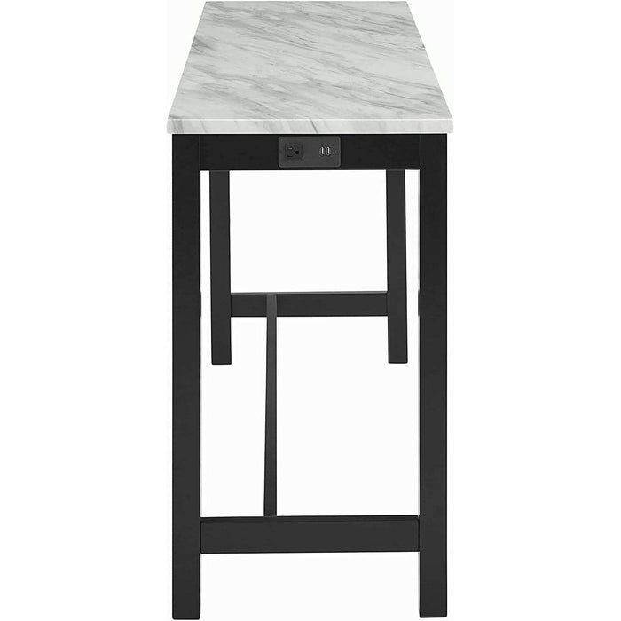 Blue Velvet Bar Table with 3 Stools, Faux Marble
