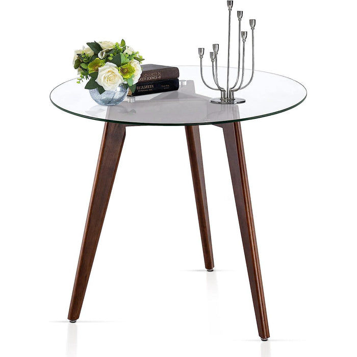 Round Glass Dining Table, Dark Brown, 31.5″