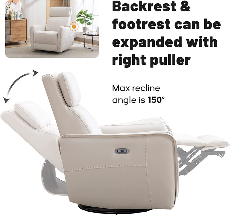 Power Swivel Rocker Recliner Chair with USB Ports,White