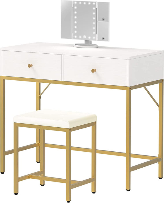 White and Gold Tri-Fold Vanity Desk