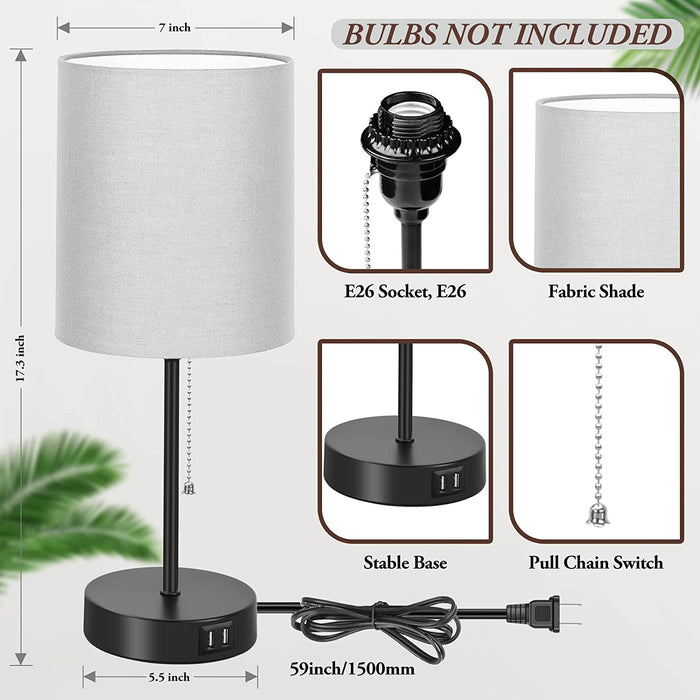 Grey Bedside Lamps with USB and AC Outlets