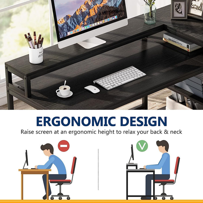 Black Industrial L-Shaped Computer Desk