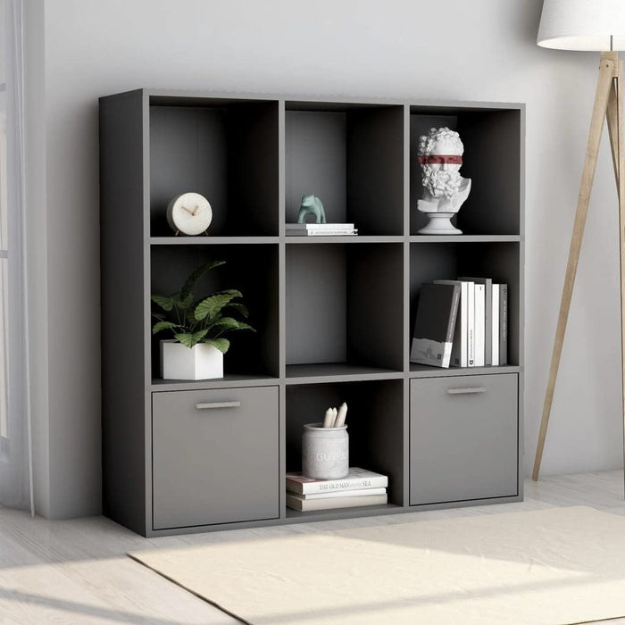 Tall Grey Bookcase with Doors and Shelves