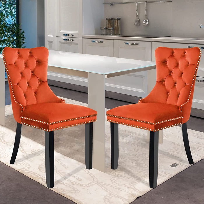 Solid Wood Dining Chairs with Nailhead Back (Set of 2, Orange)