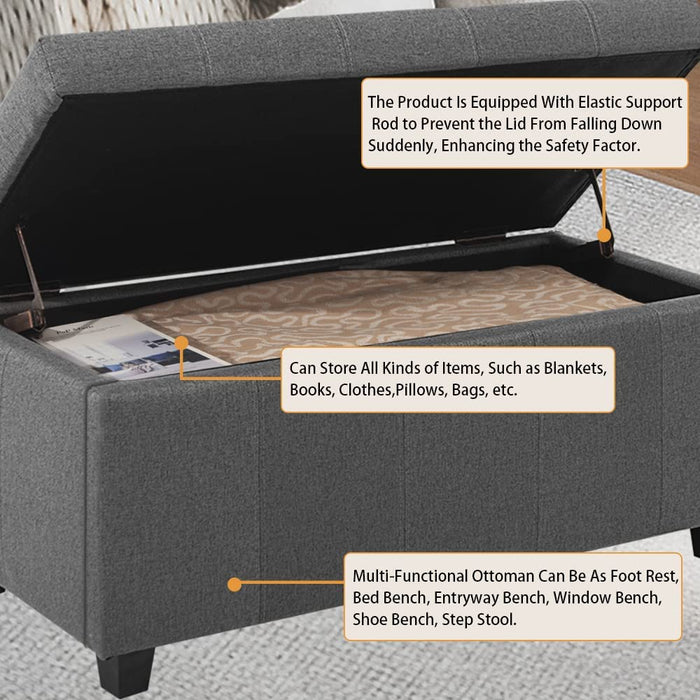 Grey Fabric Lift-Top Ottoman with Storage (8 Words)