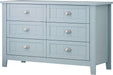 Blue-Grey 6 Drawer Wood Dresser with Metal Handles