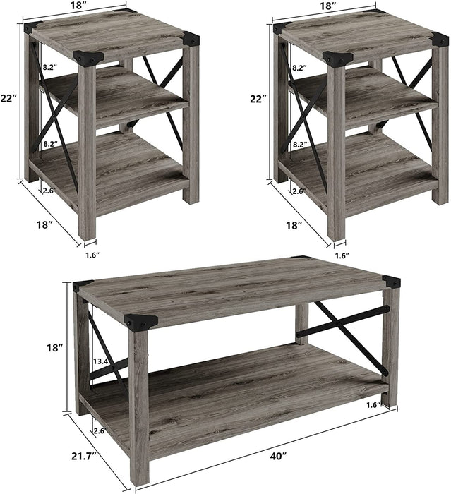 3-Piece Farmhouse Grey Wash Table Set