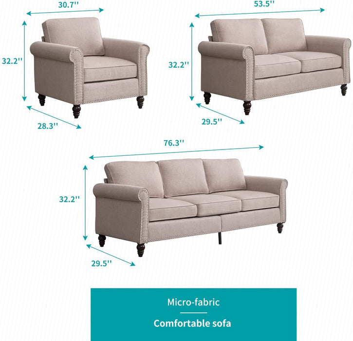 3 Piece Modular Sofa Set with Thicken Cushions