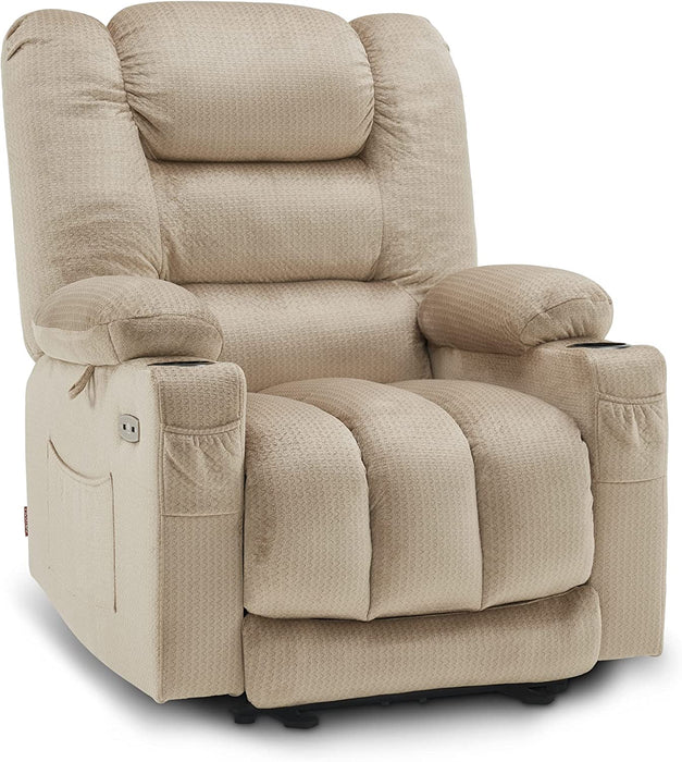 Beige Electric Power Recliner with Heat & Massage