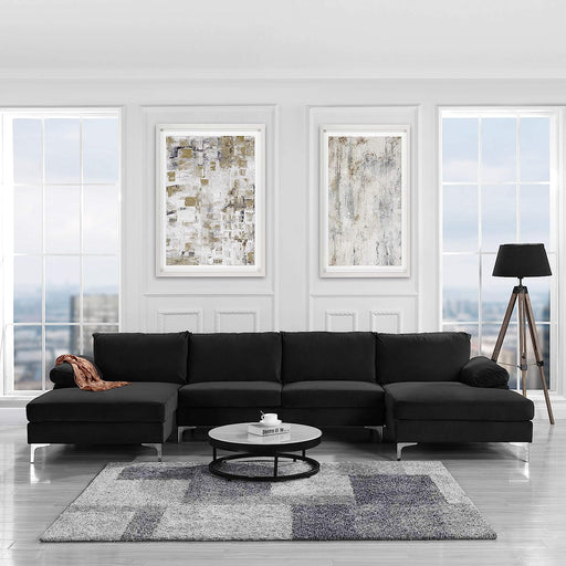 Black U-Shaped Velvet Sectional Sofa