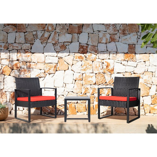 3 Pieces Bistros Sets Outdoor Wicker Patio Furniture Sets PE Rattan Chairs Conversation Sets with Table, Red