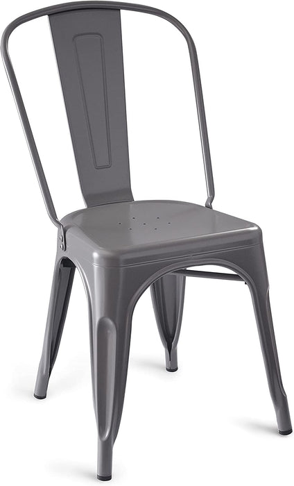 Set of 4 Dark Grey Metal Dining Chairs