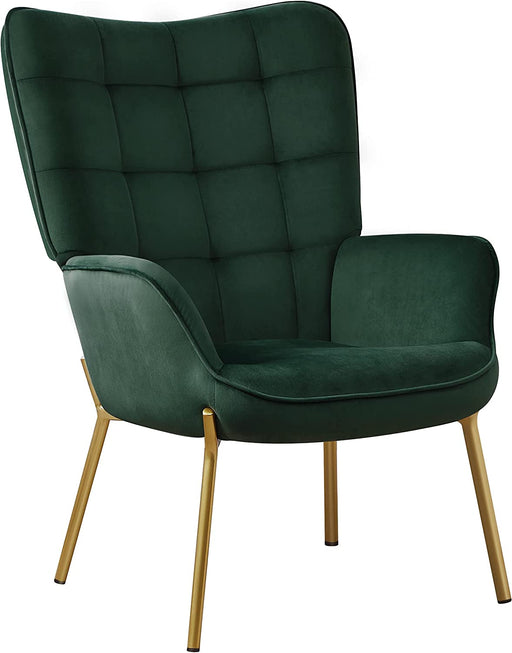Green Velvet High-Back Chair with Golden Legs