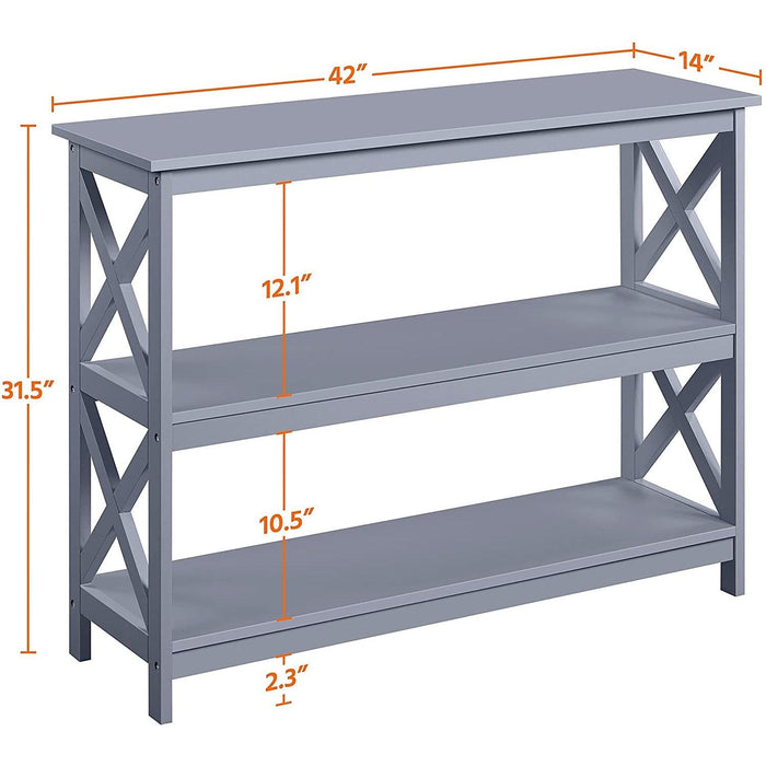 Gray 3-Tier Console Table with Storage Shelves