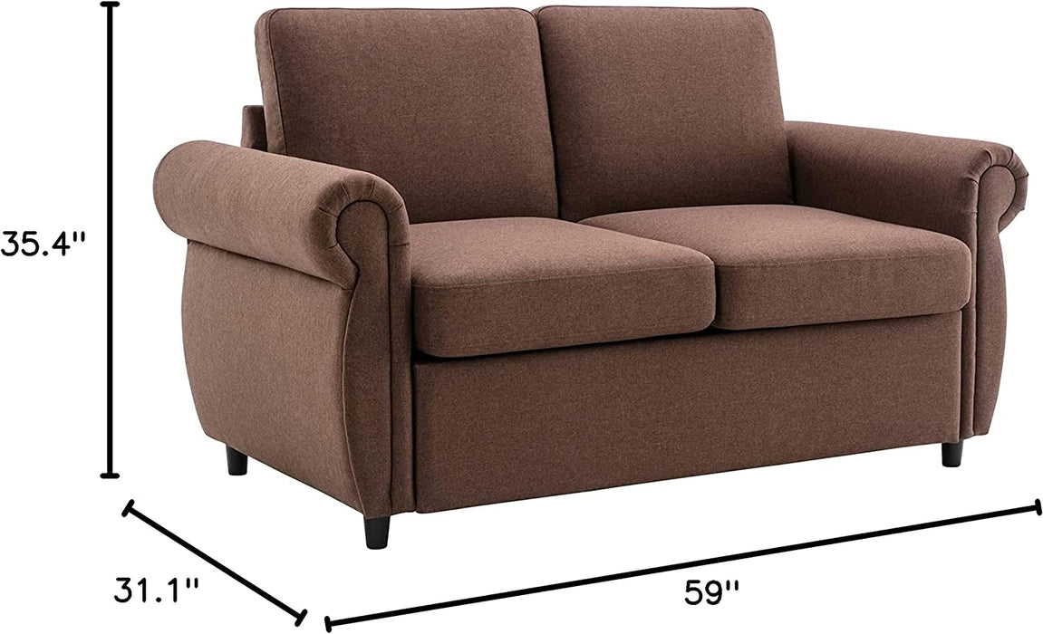 Compact Brown Sleeper Couch with Pull-Out Bed