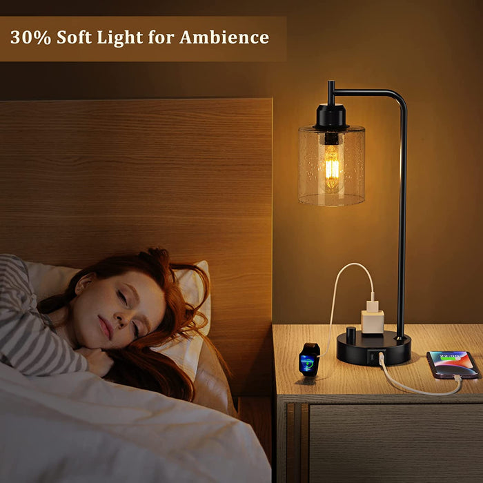 Industrial Bedside Table Lamp - USB Port