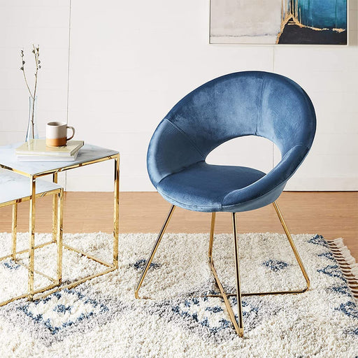 Modern Velvet Accent Chairs with Golden Legs (Blue)