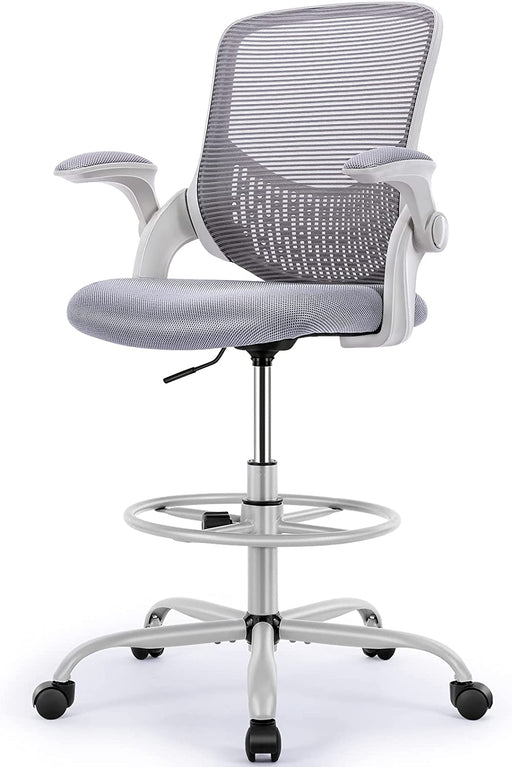 Light Grey Office Chair with Footrest, Tall