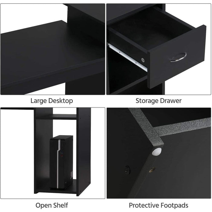 Black Wooden Computer Desk with Storage and Stand