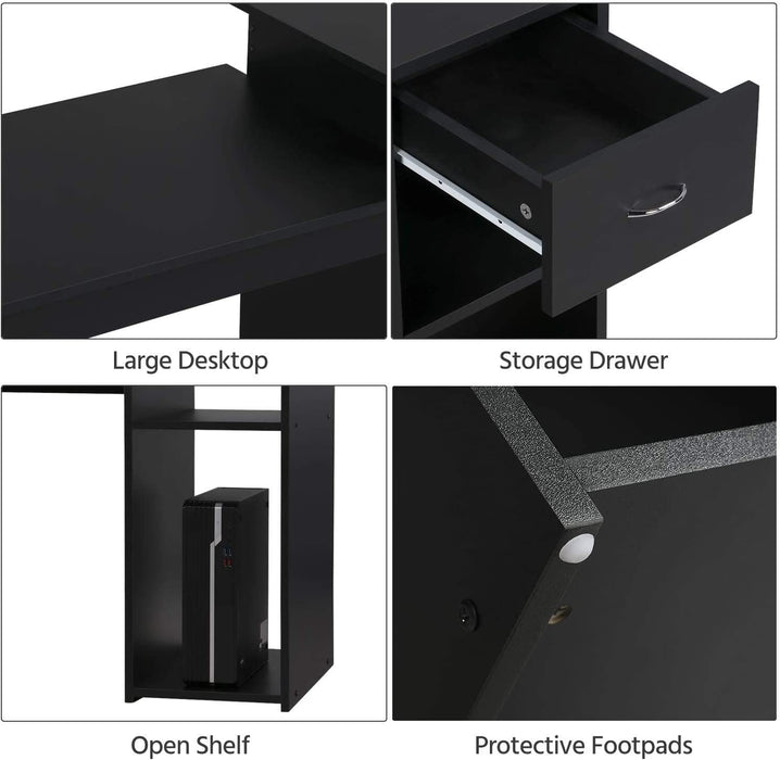 Black Wooden Computer Desk with Storage and Stand