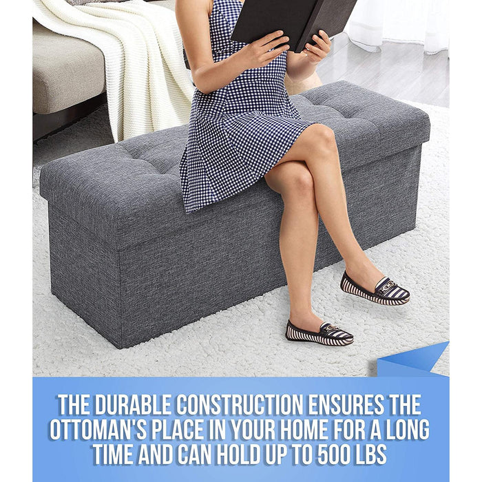 Gray Foldable Tufted Storage Ottoman Bench - 45″
