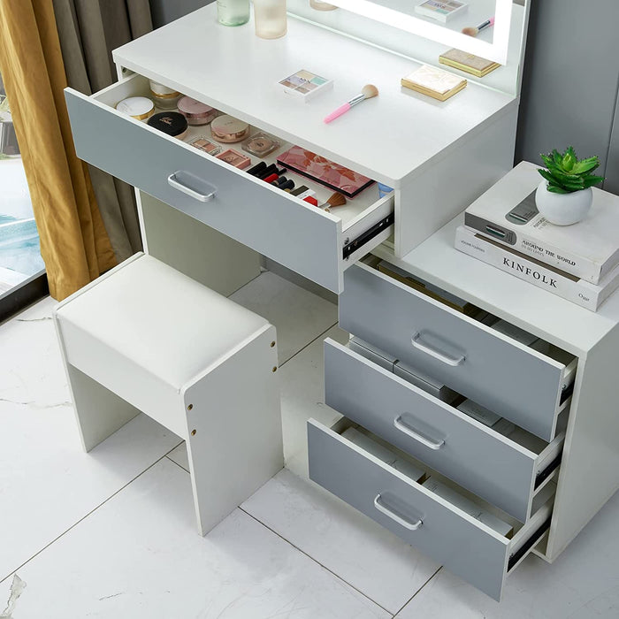 White Vanity Set with Large Drawers and Touch Light