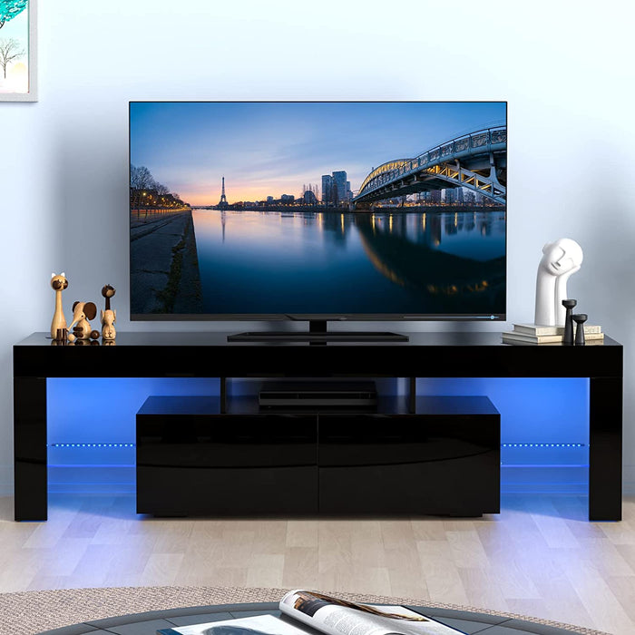 Modern LED TV Stand with RGB Lights and Storage